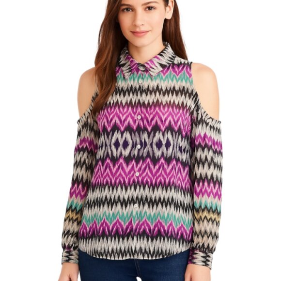 Parker Y2K Printed Silk iKat Button Front Blouse in Multi Color NWOT Size XS - Picture 1 of 7